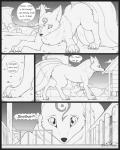 4:5 canid canine cherry_(s2-freak) comic dialogue english_text female feral fox greyscale hi_res macro mammal monochrome multi_tail puppy_eyes s2-freak solo tail text