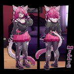 anthro biped bottomwear clothed clothing ear_piercing female hair open_mouth open_smile piercing pink_hair skirt smile solo tail sicmop millie_(sexkitten666) domestic_cat felid feline felis mammal 1:1 alpha_channel hi_res