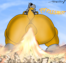 anthro armor balls big_butt butt clothed clothing fart fart_fetish fire fire_fart genitals headgear helmet male shell solo spikes tail text mario_bros nintendo paper_mario koopa koopa_troopa koopatrol mammal reptile scalie turtle digital_media_(artwork) hi_res