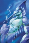 abs anthro athletic biceps blue_body blue_eyes blue_skin fingering frown green_body green_skin male markings muscular muscular_anthro nude pecs pose scales solo stripes underwater water white_body white_skin gweek billfish fish istiophoriform marine marlin scalie cool_colors