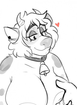 3_fingers anthro areola bangs bell bell_collar big_breasts black_collar black_ear_piercing black_eyebrows black_eyes bodily_fluids breasts collar collar_only ear_piercing eyebrows eyelashes female female_anthro fingers fur grey_spots hair half-closed_eyes heart_symbol holding_breast horn lactating looking_at_breasts looking_at_own_breasts looking_at_self medium_hair milk multicolored_body multicolored_fur narrowed_eyes nude nude_anthro nude_female piercing simple_background solo spots two_tone_body two_tone_fur white_areola white_background white_body white_fur white_hair white_horn ractoons raquel_cattle bovid bovine cattle mammal 2021 bust_portrait digital_drawing_(artwork) digital_media_(artwork) hi_res portrait sketch