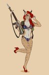 american_flag_bikini anthro assault_rifle bikini clothing female flag_bikini footwear gun hair high_heels holding_object holding_weapon m16 purple_eyes ranged_weapon red_hair rifle shoes solo swimwear two-piece_swimsuit weapon cinnameana cadence_ann felid feline lynx mammal absurd_res hi_res