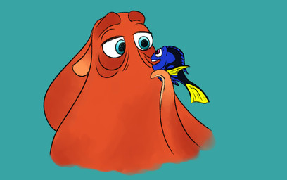 blue_background blue_body blue_eyes duo female feral fish_tail male male/female orange_body orange_tentacles purple_eyes simple_background tail tentacles yellow_fin yellow_tail unknown_artist disney finding_dory finding_nemo pixar dory_(finding_nemo) hank_(finding_dory) acanthurid aquatic fish giant_pacific_octopus regal_tang 2023 hi_res