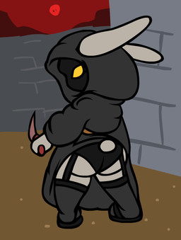 anthro big_butt black_clothing black_panties black_underwear butt clothed clothing dagger face_in_shadow female garter_straps glowing glowing_eyes holding_object holding_weapon knife legwear lingerie melee_weapon panties robe shadow_face simple_background solo stockings thigh_highs underwear upskirt weapon gunsforeyes equin:_the_lantern equin_2:_the_warren_peace lagomorph leporid mammal rabbit xtoli