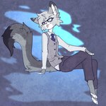 anthro blep blue_eyes blue_necktie bottomwear clothed clothing coy dipstick_ears dipstick_fingers dipstick_tail dipstick_toes dress_pants dress_shirt ear_markings eyewear femboy fluffy fluffy_tail formal_clothing formal_wear glasses grey_body looking_at_viewer male markings multicolored_ears multicolored_tail necktie pants shirt simple_background smile solo suit_vest tail tail_markings tongue tongue_out topwear wysdrem nixuelle domestic_cat egyptian_mau felid feline felis mammal 1:1 digital_media_(artwork) hi_res