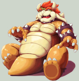 2_horns anthro belly biped horn humanoid_hands kemono male overweight overweight_male simple_background sitting solo korosuke mario_bros nintendo bowser koopa scalie 2015 hi_res