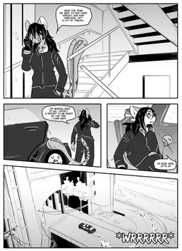anthro car clothed clothing dialogue female inner_ear_fluff outside simple_background solo speech_bubble text tuft vehicle kifyun2 rita_(undying_void) felid mammal pantherine snow_leopard absurd_res black_and_white comic english_text hi_res monochrome
