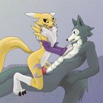 abs anthro duo female male male/female muscular muscular_male sex adla1 bandai_namco beastars digimon legoshi_(beastars) canid canine canis digimon_(species) mammal renamon wolf 1:1 hi_res