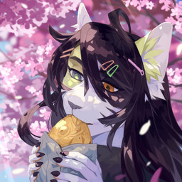 anthro black_hair brown_pupils cherry_blossom cherry_blossom_tree cherry_tree clothed clothing detailed_background eating female flower food fruit_tree fur grey_eyes grey_nose hair heterochromia holding_food holding_object inner_ear_fluff light light_beam orange_eyes outside plant prunus_(flower) pupils solo sunbeam sunlight tree tuft unsigned white_body white_fur white_inner_ear_fluff yellow_body yellow_fur yellow_inner_ear_fluff yellow_pupils corzh77 domestic_cat felid feline felis mammal 1:1 absurd_res bust_portrait detailed hi_res icon portrait