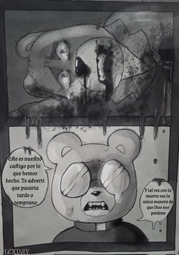 anthro biped blood bodily_fluids clothing crying death dialogue duo eyewear glasses lying scar shirt tears text topwear lexday2 unicorn_wars padre_(unicorn_wars) sargento_caricias bear mammal 2023 hi_res spanish_text