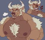 2_horns anthro arm_tuft big_biceps big_deltoids big_pecs blonde_hair breath brown_body brown_fur brown_nipples chest_tuft cutaway deltoids facial_hair facial_piercing fur goatee hair horn laugh looking_at_viewer male muscular muscular_anthro muscular_male nipples nose_piercing nose_ring obliques one_eye_closed pecs piercing ring_piercing septum_piercing septum_ring shoulder_tuft sideburns smile solo tuft white_horn juggermelon bovid bovine cattle mammal 2021 hi_res