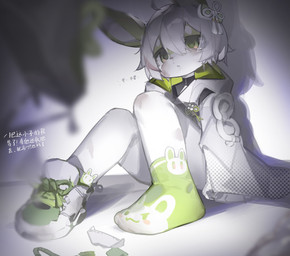 accessory anthro bangs black_clothing black_jacket black_nose black_shirt black_spots black_topwear bodily_fluids bow_accessory bow_ribbon bullying censored_genitalia clothed clothing countershade_ears countershade_face countershade_fur countershading crossed_legs destroyed_clothing discarded_footwear drooling eyebrows footwear fur green_body green_clothing green_eyes green_footwear green_fur green_socks hair hair_accessory hair_bow hair_ribbon head_tilt holding_clothing holding_footwear holding_object holding_shoes jacket latex latex_clothing latex_shirt latex_topwear legs_together long_ears male mitten_hands multicolored_body multicolored_clothing multicolored_fur multicolored_topwear narrowed_eyes naturally_censored offscreen_character one_shoe_on pantsless pantsless_male partially_clothed rabbit_ears ribbons ripped_shoes sad saliva shirt shoes shoes_removed simple_background sitting sitting_on_ground smug_face smug_grin sock_fetish socks solo spots streetwear taunting tears techwear text topwear torture two_tone_body two_tone_clothing two_tone_fur two_tone_jacket two_tone_topwear white_background white_body white_clothing white_eyebrows white_fur white_hair white_inner_ear white_jacket white_topwear young emolga_1 lagomorph leporid mammal rabbit censored chinese_text hi_res shaded