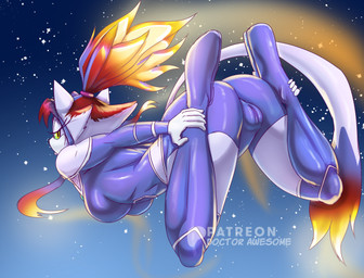 anthro art_challenge ass_up camel_toe female fire flaming_hair floating flying fusion pose pseudo_hair space w-stretch_pose doctor_awesome dc_comics sega sonic_the_hedgehog_(series) teen_titans blaze_the_cat starfire_(teen_titans) domestic_cat felid feline felis mammal absurd_res crossover hi_res meme