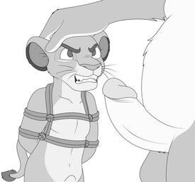 angry anthro anthrofied bdsm bondage bound coerced coercion defiant duo enslaved fellatio frown genitals humanoid_genitalia humanoid_penis imminent_oral imminent_rape imminent_sex male male/male oral penile penis resisting scowl sex slave young takaneru disney the_jungle_book the_lion_king king_louie simba_(the_lion_king) ape felid haplorhine lion mammal monkey orangutan pantherine primate monochrome