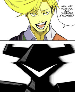 ambiguous_gender male naoya_zenin plant smug text yellow_body yellow_skin bugboye deltarune jujutsu_kaisen undertale_(series) flowery_(deltarune) roaring_knight ambiguous_species elemental_creature flora_fauna humanoid english_text hi_res