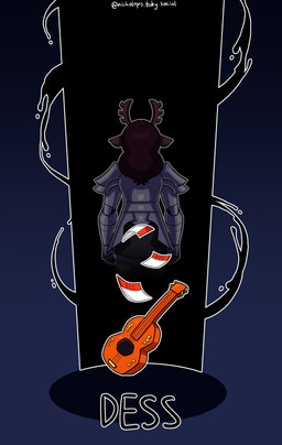 acoustic_guitar anthro armor female guitar horn musical_instrument plucked_string_instrument rear_view simple_background solo string_instrument text nickolops deltarune undertale_(series) dess_holiday deer mammal new_world_deer reindeer 2025 absurd_res hi_res