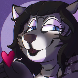 anthro biped black_hair black_stripes blowing_kiss blue_eyes countershade_face countershading eye_markings facial_markings female fur grey_body grey_ears grey_fur hair head_markings markings pupils red_heart slit_pupils solo striped_face striped_neck stripes white_body white_countershading white_inner_ear white_markings strawberrymilkdog microsoft the_elder_scrolls tali_sol-hir felid khajiit mammal 1:1 icon
