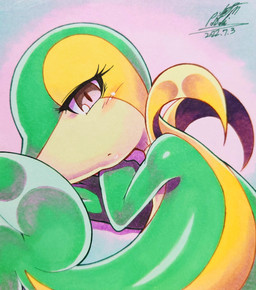 3_fingers ambiguous_gender anthro blush blush_lines brown_eyes eyelashes feral fingers glistening glistening_body green_body leaf looking_at_viewer looking_back lying markings mouth_closed multicolored_body neck_collar on_side seductive simple_background solo tail tan_body yellow_eyelids 025aki nintendo pokemon generation_5_pokemon pokemon_(species) snivy absurd_res hi_res signature