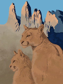 duo feral fur mountain quadruped tan_body tan_fur whisker_spots whiskers yellow_eyes young agustindiazart cougar felid feline mammal 2024 3:4 hi_res