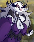 5_fingers anthro breasts cleavage clothed clothed_anthro clothed_female clothing cosplay crossover_cosplay feathers female fingers frown hair scowl solo white_body white_feathers white_hair sketchybug helluva_boss mortal_kombat sindel stella_(helluva_boss) avian avian_demon demon 4:5 crossover hi_res