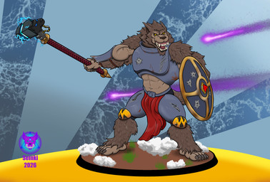 5_fingers 5_toes abs anthro bared_teeth barefoot battle_damage biceps big_muscles feet fighting_pose fingers fluffy hammer male muscular muscular_male pose rust scratches shield snarling solo space_marine teeth teeth_showing toes tools yellow_eyes seinki mythology canid canine mammal mythological_canine mythological_creature werecanid werecanine werecreature werewolf wulfen hi_res