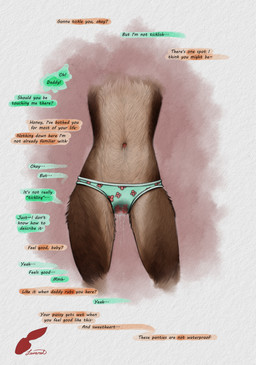 anthro bodily_fluids clothed clothing dialogue dripping ejaculation female fur genital_fluids hands-free leaking navel panties panties_only pussy_juice_leaking simple_background solo speech_bubble text topless topless_anthro topless_female underwear underwear_only vaginal_fluid_drip vaginal_fluid_string vaginal_fluids vaginal_fluids_through_clothing wet wet_clothing young young_anthro young_female redleveret mammal unknown_species absurd_res digital_media_(artwork) english_text hi_res daughter_(lore) father_(lore) father_and_child_(lore) father_and_daughter_(lore) incest_(lore) parent_(lore) parent_and_child_(lore) parent_and_daughter_(lore)