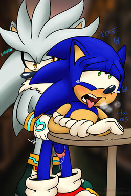 anthro bent_over blush bodily_fluids duo forced genital_fluids genitals male male/male male_penetrated male_penetrating male_penetrating_male penetration penis precum rape sex tears text shadydaone sega sonic_the_hedgehog_(series) silver_the_hedgehog sonic_the_hedgehog eulipotyphlan hedgehog mammal hi_res