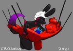 anthro blep bodily_fluids duo grabbing_both_legs grabbing_both_thighs male male/male saliva sex_swing tongue tongue_out frosoda made_in_abyss tote_brando fish lagomorph leporid mammal marine narehate rabbit shark absurd_res hi_res