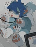 4_fingers 4_toes anthro blue_body blue_ears blue_eyes blue_hair blush bodily_fluids camera clothing collar cum cum_drip cum_dripping_from_penis cum_on_feet cute_fangs dripping ejaculation embarrassed erection fangs feet fingers fluffy foreskin genital_fluids genitals hair happy heart_symbol hearts_around_head leaking_cum leash leash_towards_viewer leashed_collar male open_mouth outside pawpads paws penis recording recording_video shy solo tail teeth toes young n6 mikey_(mikey_fox) canid canine fox mammal absurd_res censored hi_res