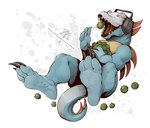 anthro blue_body claws eating electronics fangs feet headphones hindpaw male open_mouth open_smile paws smile soles solo teeth toe_claws toes tongue white_body kredri nintendo pokemon crocodilian fuecoco generation_2_pokemon generation_9_pokemon pokemon_(species) reptile scalie totodile