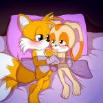 anthro baby balls bed blue_eyes blush brown_eyes erection female furniture genitals group male multi_tail narrow_hips nipples nude on_bed penis pillow pussy size_difference smile tail thigh_gap thin_calves thin_legs thin_thighs translucent yellow_balls young young_anthro launny sega sonic_the_hedgehog_(series) cream_the_rabbit miles_prower canid canine fox hybrid lagomorph leporid mammal rabbit 1:1 2013