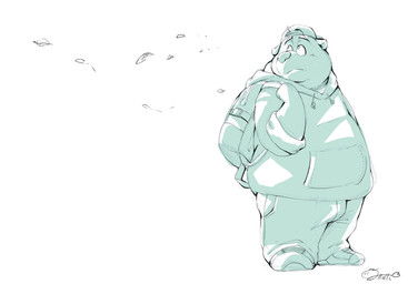 anthro backpack biped bottomwear clothing hat headgear headwear hoodie kemono male overweight overweight_male pants solo topwear 0ottotto0 bear mammal 2017 absurd_res hi_res