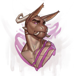 abstract_background anthro brown_body front_view head_tuft horn long_ears looking_at_viewer male male_anthro muscular muscular_anthro muscular_male pecs pink_eyes solo tan_body tuft white_horn edvardiko mythology dragon mythological_creature mythological_scalie scalie bust_portrait hi_res portrait