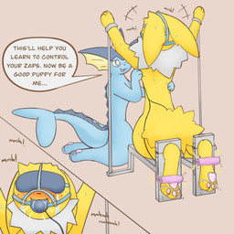 ambiguous_gender ball_gag bdsm blindfold blush blush_lines bodily_fluids bondage bound brush cuff_(restraint) duo eye_patch eyewear feet feral gag gagged pawpads paws predicament_bondage restraints simple_background soles tears text tickle_fetish tickle_torture tickling tickling_feet toe_restraints toes toes_tied faded-feather nintendo pokemon eeveelution generation_1_pokemon jolteon pokemon_(species) vaporeon 1:1 english_text hi_res