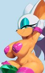 anthro armwear bat_wings big_breasts black_nose breasts clothing eyelashes eyeshadow female heart_pasties legwear looking_at_viewer makeup membrane_(anatomy) membranous_wings pasties simple_background smile solo wings cranihum sega sonic_the_hedgehog_(series) rouge_the_bat bat mammal 2025 absurd_res digital_media_(artwork) hi_res