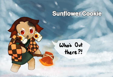 ambiguous_gender axe black_text burn_mark checkered checkered_clothing clothing cookie food green_clothing group hanafuda holding_baby holding_object holding_weapon male open_mouth orange_clothing pattern_clothing red_axe red_eyes snow snowing text trio weapon puppetmaster13uwu cookie_run demon_slayer kimetsu_no_yaiba tanjuro_kamado cookie_(cookie_run) food_creature humanoid 2026 digital_media_(artwork)