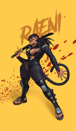 5_fingers 5_toes anthro big_breasts bikini bikini_top black_body black_fur black_hair black_nails blood blood_splatter blue_eyes bodily_fluids bottomwear braided_hair breasts cleavage clothed clothing colored_nails dreadlocks ear_piercing ear_ring eyewear feet female fingers fur hair holding_melee_weapon holding_object holding_sword holding_weapon katana lips melee_weapon nails open_clothing open_topwear open_vest piercing pose ring_piercing shorts simple_background solo standing sunglasses swimwear sword toeless_legwear toes topwear two-piece_swimsuit vest weapon yellow_background redustheriotact raeni_(redustheriotact) haplorhine mammal monkey primate 2022 absurd_res hi_res