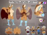 anthro beak big_ears breasts butt chibi clothing feathered_wings feathers female fur looking_at_viewer markings non-mammal_breasts nude scaled_legs solo standing text wings singingbirdstudio mythology mazzy_techna avian gryphon mythological_avian mythological_creature english_text model_sheet female_(lore)