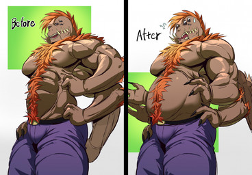 anthro before_and_after belly body_hair growth hairy male multi_eye multi_limb muscular overweight overweight_male shirtless size_transformation solo transformation weight_gain ma5ka4nai terek arachnid arthropod spider hi_res