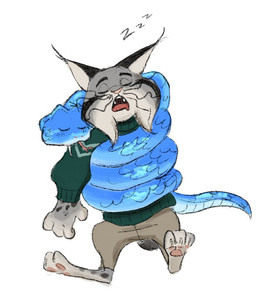 anthro blue_body blue_scales bottomwear clothed clothing coiling duo ear_tuft fangs feral fur green_clothing green_sweater green_topwear grey_body grey_fur male pants pawpads scales simple_background sleeping sound_effects sweater tan_bottomwear tan_clothing tan_pants teeth topwear tuft underpaw vowelless vowelless_sound_effect whiskers white_background zzz rayaloverbutler disney zootopia gary_de'snake pawbert_lynxley canada_lynx felid feline lynx mammal pit_viper reptile scalie snake viper 2025 digital_media_(artwork)