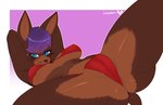 anthro areola areola_slip big_breasts bikini black_nose blue_eyes breasts brown_body brown_fur butt camel_toe clothing eyebrow_through_hair eyebrows eyelashes female fur hair hands_behind_head looking_at_viewer lying navel nude on_back purple_hair red_bikini red_clothing red_swimwear short_hair smile solo spread_legs spreading swimwear text translucent translucent_hair two-piece_swimsuit under_boob jollysart athena_(jim4209372929) canid canine canis dobermann domestic_dog mammal pinscher 2025 artist_name hi_res