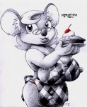 anthro apron areola breasts bulge clothing dessert ear_piercing eyewear female food gem glasses jewelry mature_anthro mature_female necklace nipples panties pastry pearl_(gem) pearl_necklace pie piercing text underwear drake_fenwick koala mammal marsupial vombatiform