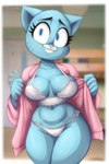 anthro areola areola_slip bathrobe blue_body blue_eyes blue_fur bra breasts cleavage clothed clothing eyelashes female fur holidays looking_at_viewer mature_anthro mature_female navel open_clothing open_robe open_topwear panties robe smile solo thick_thighs topwear underwear undressing white_bra white_clothing white_panties white_underwear wide_hips azuretto cartoon_network mother's_day the_amazing_world_of_gumball nicole_watterson domestic_cat felid feline felis mammal absurd_res digital_media_(artwork) hi_res