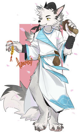 5_fingers amber_eyes asian_clothing barefoot chinese_clothing clothing coin dao_(sword) east_asian_clothing feet fingers fur hanfu holding_melee_weapon holding_object holding_sword holding_weapon male melee_weapon multicolored_clothing sword tang_dynasty weapon white_body white_fur amonex403 the_animal_poetry_town libai_(the_animal_poetry_town) canid canine canis mammal wolf hi_res
