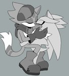 anthro body_hair boots carrying_another chest_hair clothing duo footwear gloves handwear hat headgear headwear kissing male male/male scarf shoes tail fuckwolfamy idw_publishing sega sonic_the_hedgehog_(comics) sonic_the_hedgehog_(idw) sonic_the_hedgehog_(series) silver_the_hedgehog slinger_the_ocelot eulipotyphlan felid feline hedgehog leopardus mammal ocelot hi_res monochrome