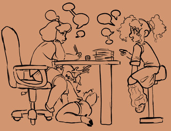anthro casual_sex clothed clothing deep_throat dialogue disinterested fellatio female group gynomorph intersex intersex/female oral oral_penetration penetration penile public sex speech_bubble tail tail_motion tailwag talking_to_another trio under_table heirhonkful animal_crossing nintendo isabelle_(animal_crossing) maple_(heirhonkful) villager_(animal_crossing) canid canine canis deer domestic_dog human humanoid mammal shih_tzu toy_dog trans_(lore) trans_woman_(lore)