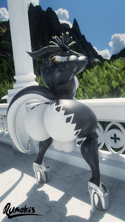 2_horns 5_fingers anthro ass_clapping backsack balls big_balls big_butt black_body black_horn black_scales butt clothed clothed_anthro clothed_male clothing fingers footwear footwear_only genitals golden_claws high_heels high_heels_only horn male mostly_nude mostly_nude_anthro mostly_nude_male multicolored_body multicolored_scales nipples outside pink_nipples platform_footwear platform_heels rear_view scales sharp_teeth shoes shoes_only solo stiletto_heels tail teeth thick_thighs twerking white_body white_scales yellow_eyes rumakis mythology dragon mythological_creature mythological_scalie scalie 2026 3d_(artwork) 3d_animation 9:16 absurd_res animated digital_media_(artwork) english_description hi_res loop short_playtime sound video