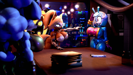 antennae_(anatomy) anthro armwear big_breasts black_latex blonde_hair blue_body blue_bodysuit blue_clothing blue_eyes blue_latex blue_skinsuit bodysuit boots breasts brown_body brown_fur claws clothing collar detailed_background elbow_gloves eyelashes fangs female footwear fur gesture glistening glistening_bodysuit glistening_clothing glistening_gloves glistening_handwear glistening_latex glistening_leotard glistening_skinsuit gloves group gun hair handgun handwear horn latex latex_bodysuit latex_boots latex_clothing latex_footwear latex_gloves latex_handwear latex_leotard latex_skinsuit latex_uniform leotard military_uniform pink_eyes pistol pod purple_clothing purple_gloves purple_handwear purple_latex ranged_weapon rubber_clothing salute shoes skinsuit standing tail teeth thick_thighs tight_clothing trio uniform weapon white_body white_fur white_hair white_latex wide_hipped_anthro wide_hipped_female palisal idw_publishing meatcorp sega sonic_the_hedgehog_(comics) sonic_the_hedgehog_(idw) sonic_the_hedgehog_(series) jewel_the_beetle lanolin_the_sheep_(sonic) the_deadly_six whisper_the_wolf zeena arthropod beetle bovid canid canine canis caprine horned_humanoid humanoid insect mammal sheep wolf zeti 16:9 2025 3d_(artwork) 4k absurd_res blender_(artwork) digital_media_(artwork) hi_res widescreen