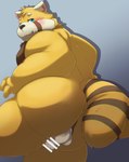 anthro balls big_butt blue_eyes blush butt genitals kemono male moobs one_eye_closed overweight overweight_male penis small_penis solo wink tolsche crave_saga caladbolg_(crave_saga) ailurid mammal red_panda 2023 censored hi_res