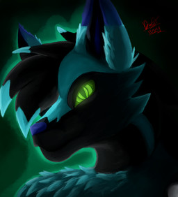 abstract_background anthro black_body black_fur black_hair blue_body blue_fur blue_highlights blue_nose cheek_tuft dipstick_ears ear_markings facial_tuft fur glowing glowing_eyes green_background green_eyes hair highlights_(coloring) light male multicolored_body multicolored_ears multicolored_fur side_view simple_background snout tuft two_tone_body two_tone_fur dani3019 nintendo pokemon 2024 bust_portrait dated digital_media_(artwork) digital_painting_(artwork) hi_res lighting lineless painting_(artwork) portrait shaded signature soft_shading